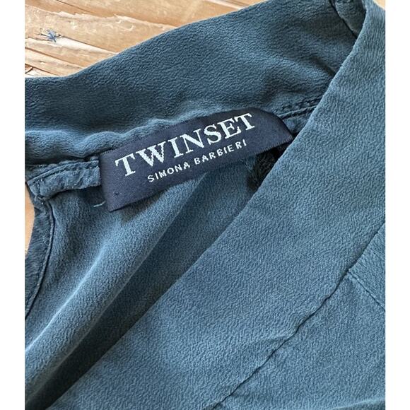 Twinset Simona Barbieri Silk Tie Neck Blouse Size 42 (Small) Women’s Green - Picture 3 of 8